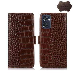 For OPPO Reno7 SE 5G Crocodile Top Layer Cowhide Leather Phone Case(Brown)