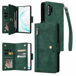 For Samsung Galaxy Note10+ Rivet Buckle 9 Cards Three Fold Leather Phone Case(Green)