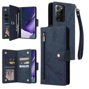 For Samsung Galaxy Note20 Ultra Rivet Buckle 9 Cards Three Fold Leather Phone Case(Blue)