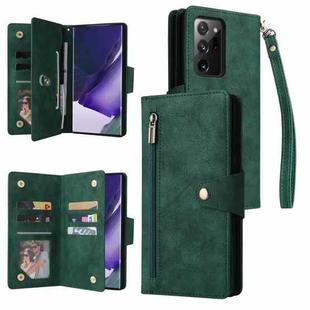 For Samsung Galaxy Note20 Ultra Rivet Buckle 9 Cards Three Fold Leather Phone Case(Green)