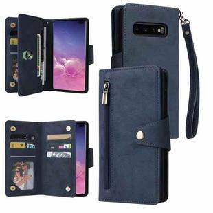 For Samsung Galaxy S10+ Rivet Buckle 9 Cards Three Fold Leather Phone Case(Blue)
