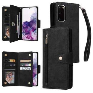 For Samsung Galaxy S20 Rivet Buckle 9 Cards Three Fold Leather Phone Case(Black)
