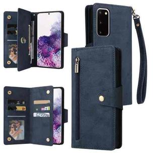 For Samsung Galaxy S20 Rivet Buckle 9 Cards Three Fold Leather Phone Case(Blue)