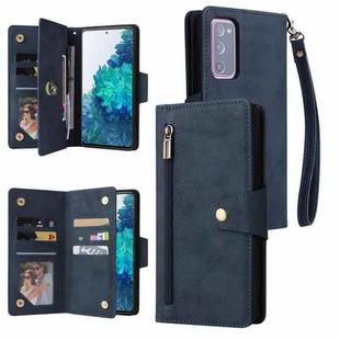 For Samsung Galaxy S20 FE 5G Rivet Buckle 9 Cards Three Fold Leather Phone Case(Blue)
