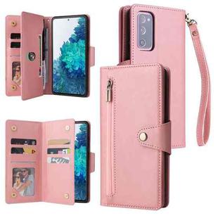 For Samsung Galaxy S20 FE 5G Rivet Buckle 9 Cards Three Fold Leather Phone Case(Rose Gold)