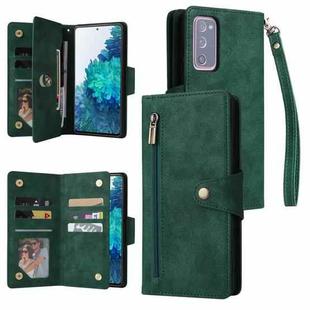 For Samsung Galaxy S20 FE 5G Rivet Buckle 9 Cards Three Fold Leather Phone Case(Green)