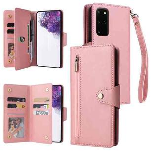For Samsung Galaxy S20+ Rivet Buckle 9 Cards Three Fold Leather Phone Case(Rose Gold)
