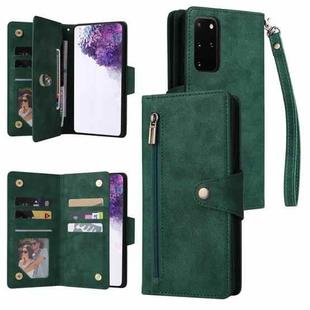 For Samsung Galaxy S20+ Rivet Buckle 9 Cards Three Fold Leather Phone Case(Green)