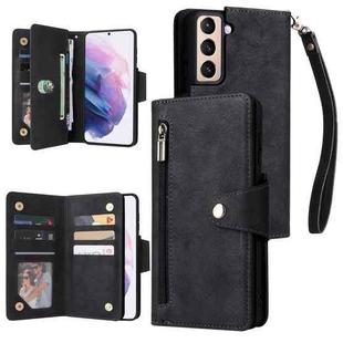 For Samsung Galaxy S21+ Rivet Buckle 9 Cards Three Fold Leather Phone Case(Black)
