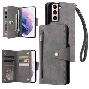 For Samsung Galaxy S21+ Rivet Buckle 9 Cards Three Fold Leather Phone Case(Grey)
