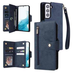 For Samsung Galaxy S22 Rivet Buckle 9 Cards Three Fold Leather Phone Case(Blue)