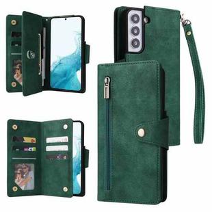 For Samsung Galaxy S22 Rivet Buckle 9 Cards Three Fold Leather Phone Case(Green)