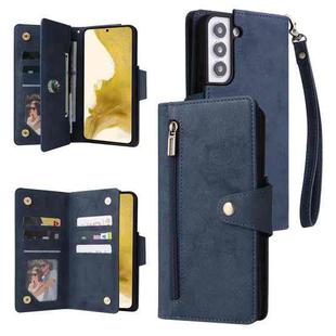 For Samsung Galaxy S22+ Rivet Buckle 9 Cards Three Fold Leather Phone Case(Blue)