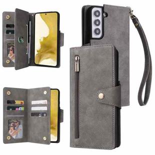 For Samsung Galaxy S22+ Rivet Buckle 9 Cards Three Fold Leather Phone Case(Grey)