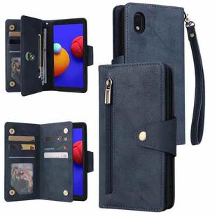 For Samsung Galaxy A01 Core Rivet Buckle 9 Cards Three Fold Leather Phone Case(Blue)