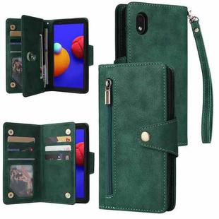 For Samsung Galaxy A01 Core Rivet Buckle 9 Cards Three Fold Leather Phone Case(Green)