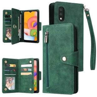 For Samsung Galaxy A01 EU Version Rivet Buckle 9 Cards Three Fold Leather Phone Case(Green)