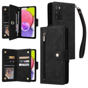 For Samsung Galaxy A03S 166mm Rivet Buckle 9 Cards Three Fold Leather Phone Case(Black)