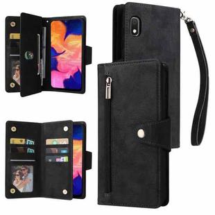 For Samsung Galaxy A10 Rivet Buckle 9 Cards Three Fold Leather Phone Case(Black)