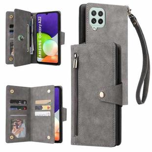 For Samsung Galaxy A22 4G Rivet Buckle 9 Cards Three Fold Leather Phone Case(Grey)