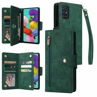 For Samsung Galaxy A51 Rivet Buckle 9 Cards Three Fold Leather Phone Case(Green)