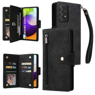 For Samsung Galaxy A52 5G Rivet Buckle 9 Cards Three Fold Leather Phone Case(Black)