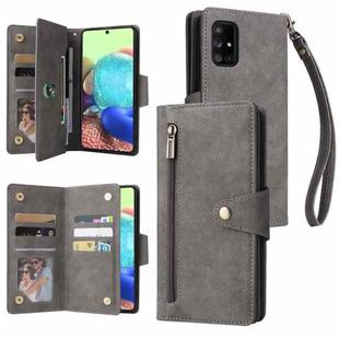 For Samsung Galaxy A71 5G Rivet Buckle 9 Cards Three Fold Leather Phone Case(Grey)