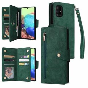 For Samsung Galaxy A71 5G Rivet Buckle 9 Cards Three Fold Leather Phone Case(Green)