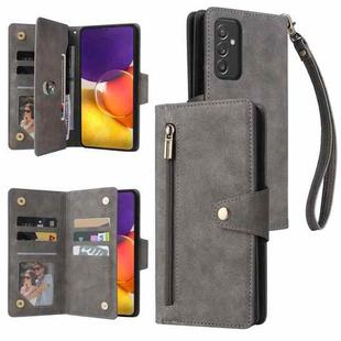 For Samsung Galaxy A82 Rivet Buckle 9 Cards Three Fold Leather Phone Case(Grey)