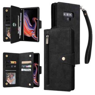 For Samsung Galaxy Note9 Rivet Buckle 9 Cards Three Fold Leather Phone Case(Black)