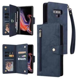 For Samsung Galaxy Note9 Rivet Buckle 9 Cards Three Fold Leather Phone Case(Blue)