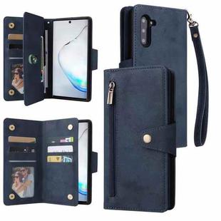 For Samsung Galaxy Note10 Rivet Buckle 9 Cards Three Fold Leather Phone Case(Blue)