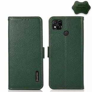 For Xiaomi Redmi 10A KHAZNEH Side-Magnetic Litchi Genuine Leather RFID Phone Case(Green)