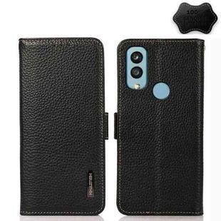 For Kyocera Android One S9 KHAZNEH Side-Magnetic Litchi Genuine Leather RFID Phone Case(Black)