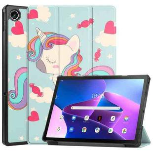 For Lenovo Tab M10 Plus 10.6 3rd Gen 2022 Custer Painted 3-Fold Holder Leather Tablet Case(Unicorn)