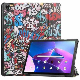 For Lenovo Tab M10 Plus 10.6 3rd Gen 2022 Custer Painted 3-Fold Holder Leather Tablet Case(Graffiti)
