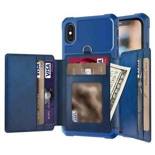 10-Card Wallet Bag PU Back Phone Case For iPhone X / XS(Blue)