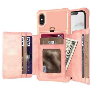 10-Card Wallet Bag PU Back Phone Case For iPhone X / XS(Rose Gold)