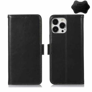 For iPhone 13 Pro Crazy Horse Top Layer Cowhide Leather Phone Case (Black)