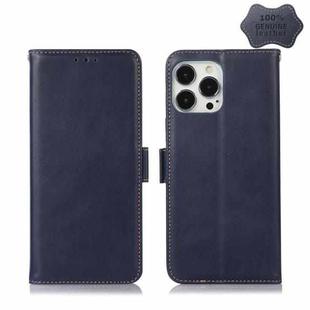 For iPhone 13 Pro Crazy Horse Top Layer Cowhide Leather Phone Case (Blue)