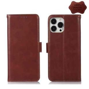 For iPhone 13 Pro Crazy Horse Top Layer Cowhide Leather Phone Case (Brown)