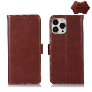 For iPhone 13 Pro Max Crazy Horse Top Layer Cowhide Leather Phone Case (Brown)