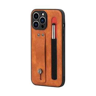 Sliding Invisible Holder Phone Case with Touch Screen Pen For iPhone 11 Pro Max(Brown)