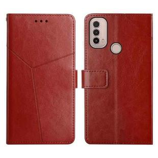 For Motorola Moto E40 Y Stitching Horizontal Flip Leather Phone Case(Brown)