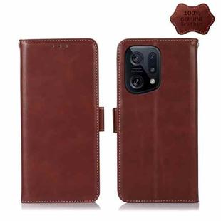 For OPPO Find X5 5G Crazy Horse Top Layer Cowhide Leather Phone Case(Brown)