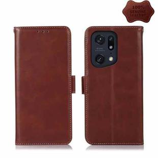 For OPPO Find X5 Pro 5G Crazy Horse Top Layer Cowhide Leather Phone Case(Brown)