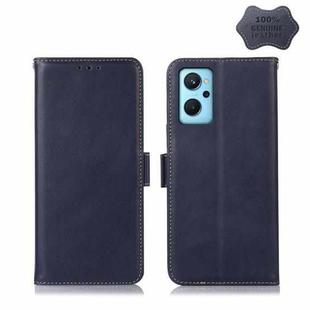 For OPPO Realme 9i/A36 4G/A76 4G/A96 4G Crazy Horse Top Layer Cowhide Leather Phone Case(Blue)