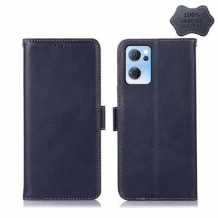 For OPPO Reno7 5G CN Version Crazy Horse Top Layer Cowhide Leather Phone Case(Blue)