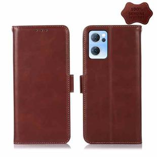 For OPPO Reno7 5G CN Version Crazy Horse Top Layer Cowhide Leather Phone Case(Brown)