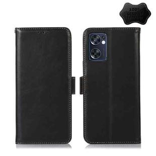 For OPPO Reno7 SE 5G Crazy Horse Top Layer Cowhide Leather Phone Case(Black)